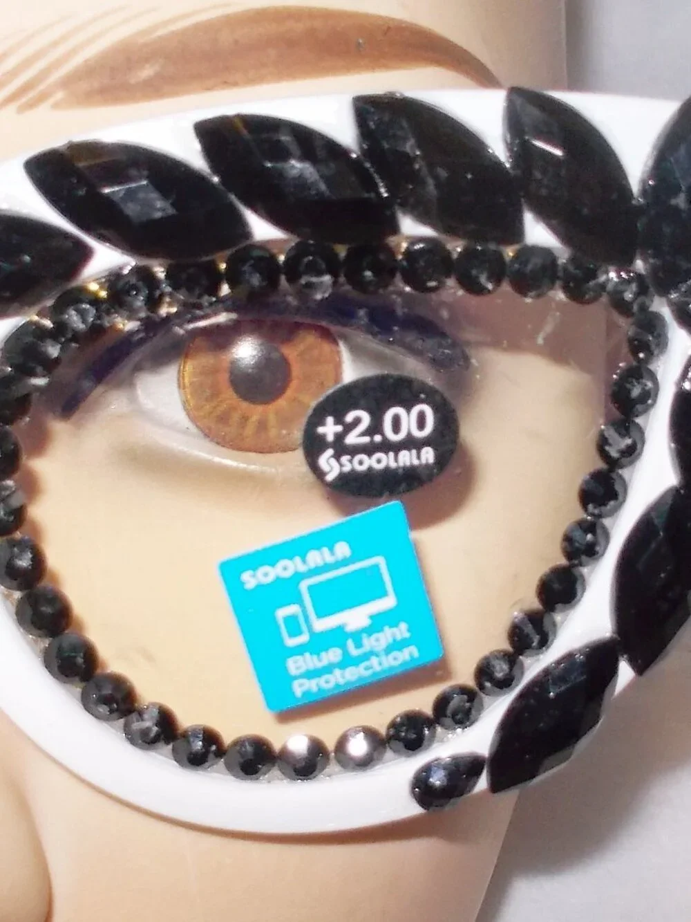 FABULOUS WHITE CATEYE RHINESTONE READING GLASSES 2.00 STRENGTH BLACK STONES!
